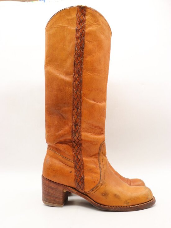 Frye Shoes - Frye Vintage Braided Women's Size 8.5 B Brown Leather Boots Made in USA